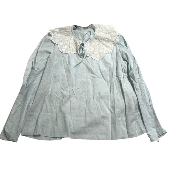 Andion Embroidered Collared Blouse in Blue - Picture 1 of 4